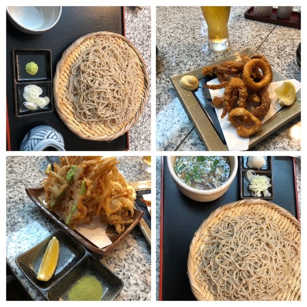 「盛大850鴨大1550春野菜かき揚880イカ唐750生60」@そば処ぎんや 目黒通り店の写真