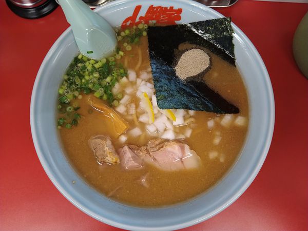 「煮干し豚骨ラーメン中盛（硬め、多め）＋コロチャーシュー6個」@山岡家 前橋野中店の写真