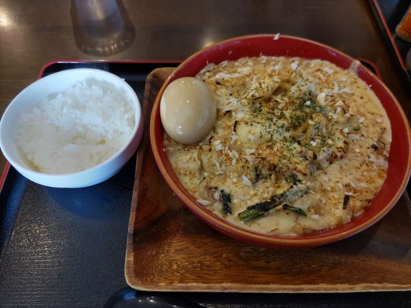 「グラタン麺(大盛)·味玉·半ライス」@汁なし麺専門店 Mendesignの写真