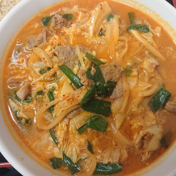 「チゲ味噌チャーハンセット890円(クーポン大盛)」@日高屋 四谷三丁目店の写真