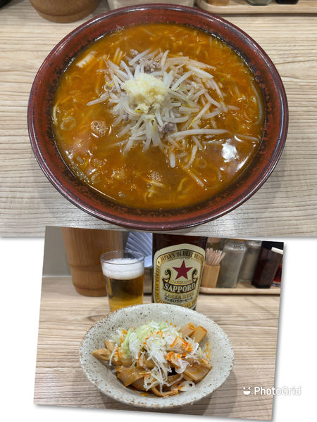 「赤星＋メンマ皿 ⇒【日曜限定】味噌ら～めん＋にんにく」@らーめん 高尾の写真