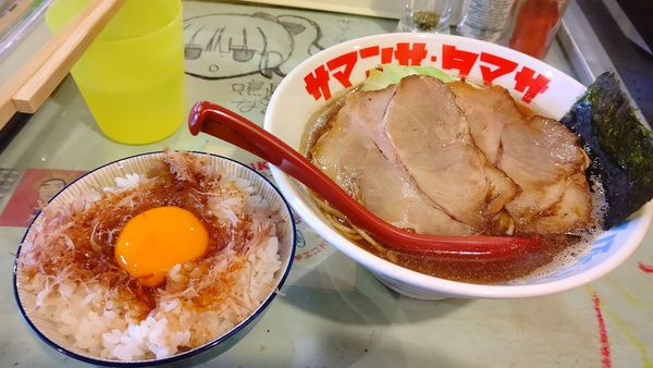 「朝ラー醤油５００円（魚介煮干し変更）&TKG１００円」@ハイデン.コッコFACTORYサマンサ・タマサの写真