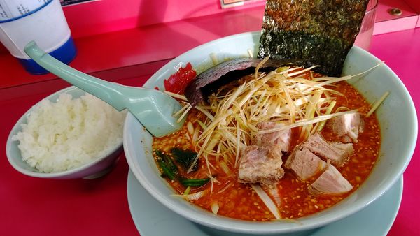 「辛味噌ネギラーメン激辛８９０円＋半ライス１３０円」@ラーメン山岡家 小山田間店の写真