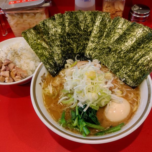 「得増しラーメン並､薬味ねぎ､ライス」@ラーメン濱野家の写真