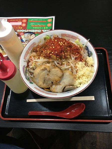 「辛まぜそば250g」@ラーメン296 清田・国際大学前店の写真
