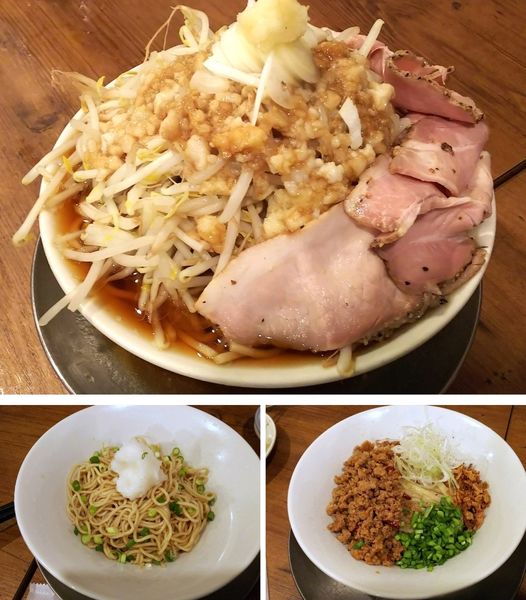 「ポチ二郎＋他2種（辛味大根和えそば・スタミナ塩まぜそば）」@立ち呑み居酒屋 金町製麺の写真