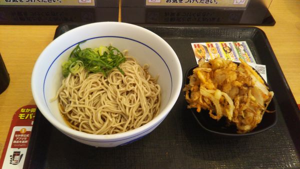 「冷やし特製かき揚げそば」@なか卯 レプサモールつくば店の写真