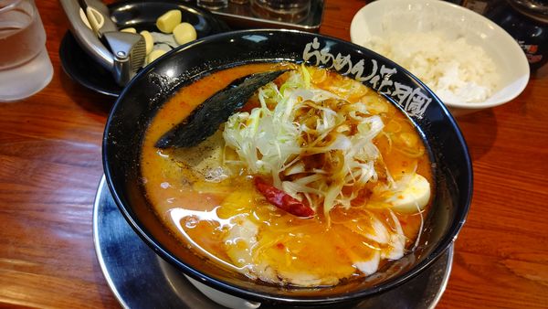 「バリ辛らあめん(味噌)&シャキネギ、クーポンライス」@らあめん花月嵐 野田七光台店の写真