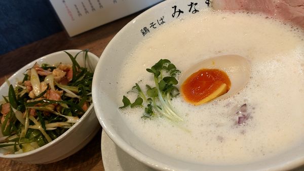 「鶏白湯そば（塩）+ネギチャーシュー丼」@鶏そば みなもの写真