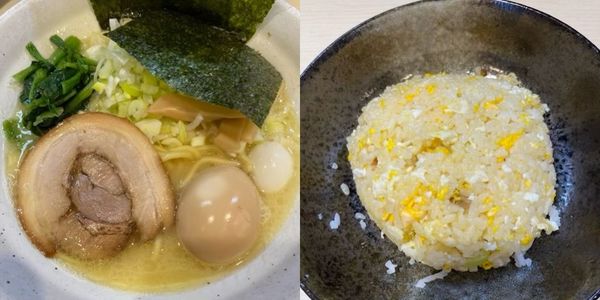 「塩豚骨　薬味ネギ　卵　チャーハン」@ゴル麺 横浜本店の写真