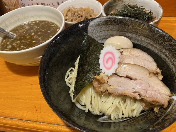 「特製つけ麺＋チャーシュー丼＋ひき肉メンマ」@中華そば はな田の写真