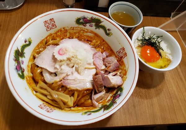 「油そば辛味変更大盛　卵かけご飯」@MENクライの写真