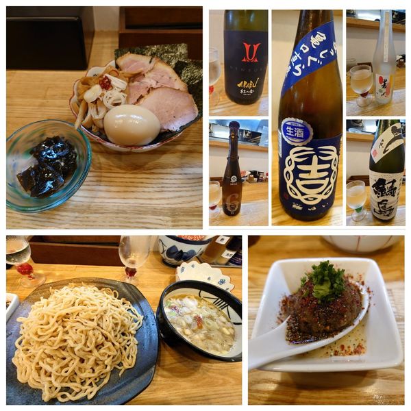 「特製つけそば（300g）＋カレー玉＋プレミアム日本酒×5」@中華そば専門 とんちぼの写真