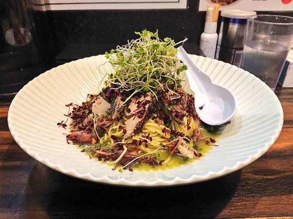 「アスパラのすり流しとサワラの和えそば」@稲荷屋の写真