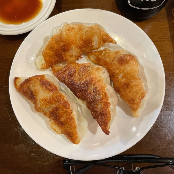 「海老入り焼き餃子（４個）キャベツベース」@鎮海楼の写真