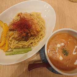 (限定)濃厚バターチキンカレーつけ麺950円、ご飯小100円