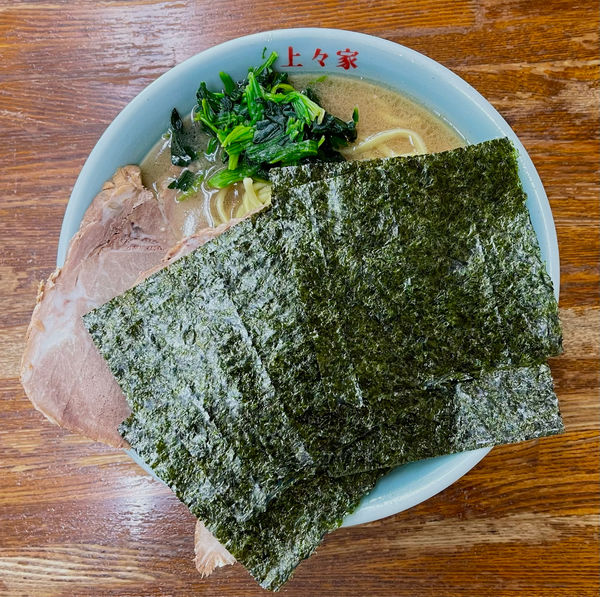 「大盛りチャーシュー、ダブルネギ、のり」@横浜家系ラーメン上々家の写真