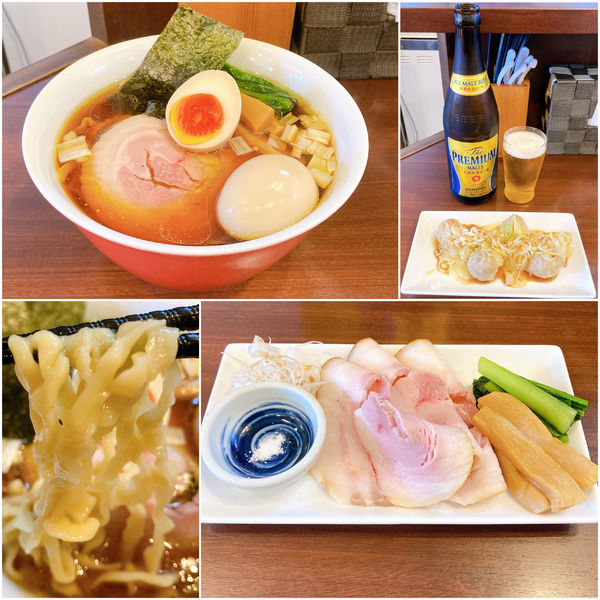 「醤油らーめん＋ビール＋皿ワンタン＋α」@とものもとの写真