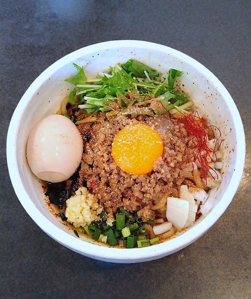 「シビ辛台湾まぜそば 1030円＋味玉 150円」@てっぺん 野並北分店の写真