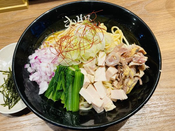 「【限定】冷やし川俣シャモ山葵混ぜそば(大盛)＋鶏山葵丼」@仙台 自家製麺 こいけ屋の写真