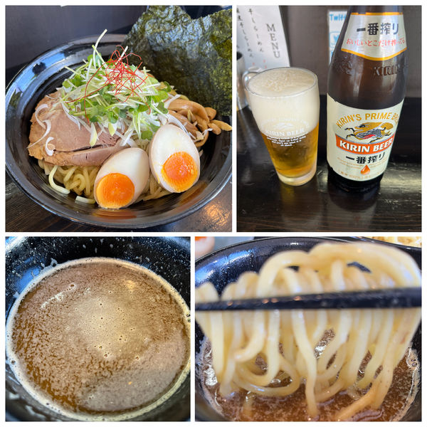 「特製つけめん 1000円 ビール550円 三品盛250円」@麺や 笑 ～Sho～の写真
