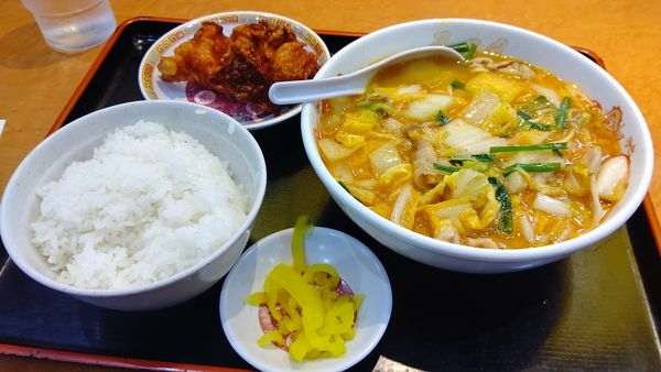 「スタミナラーメンセット小(ライス＋唐揚げ）1080円」@天理スタミナラーメン 本店の写真