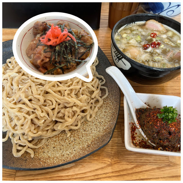 「つけそば860円カレー玉170円豚バラナンコツごはん350円」@中華そば専門 とんちぼの写真