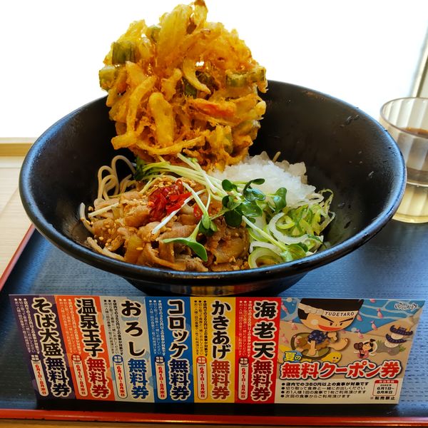 「【季節限定】冷がけ肉おろし（￥590）＋かき揚げ（クーポン）」@ゆで太郎 大森駅前店の写真
