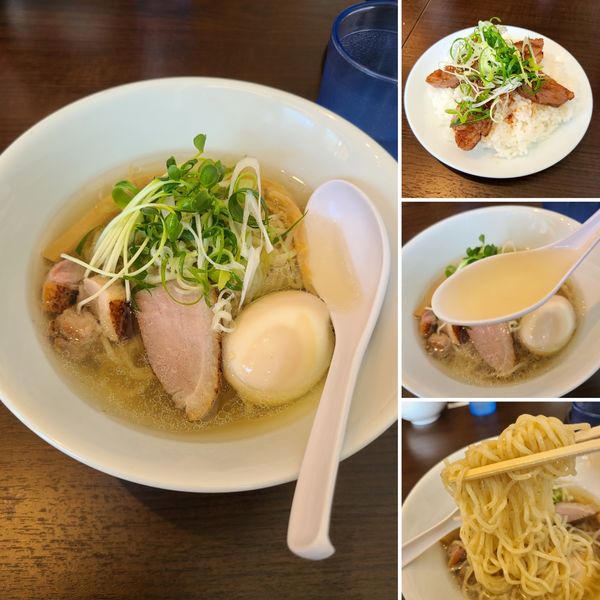 「鴨塩ラーメン¥950+味玉¥100+鴨ロース丼¥550」@鴨LABO 住吉店の写真