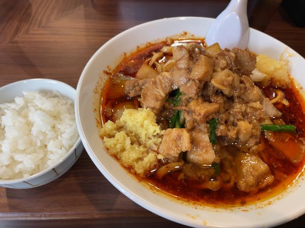 「辛いスタ満ソバ＋小ライス」@元祖スタミナ満点らーめん すず鬼 熊谷うえちゃん店の写真