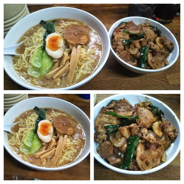 「天狗ラーメン焼肉丼セット(ランチセット)➕中盛り」@天狗 北越らーめんの写真