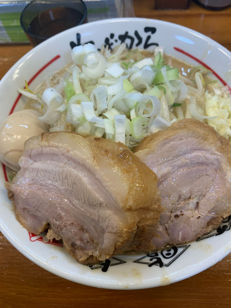 「らーめん豚2枚(味玉ﾆﾝﾆｸｱﾌﾞﾗﾈｷﾞ)」@ちばから 郡山店の写真