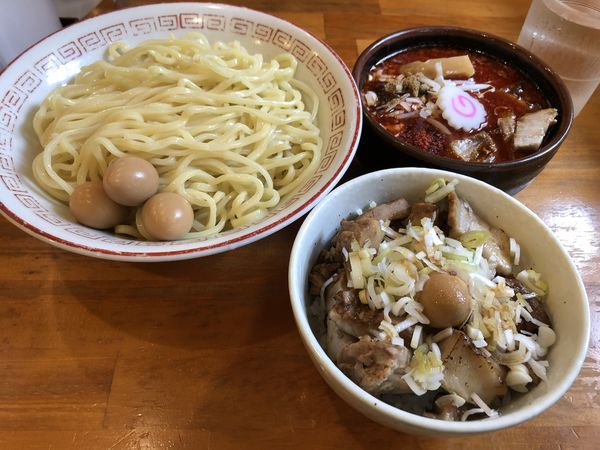 「【辛】つけめん　うずら　肉めし」@泪橋 溝の口店の写真