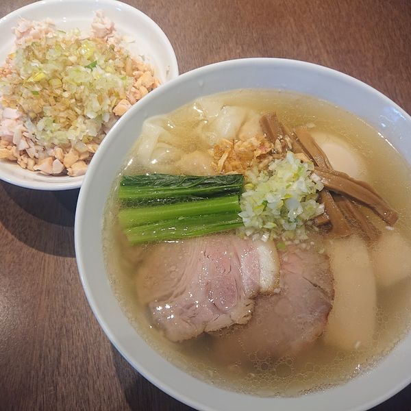 「塩特製らぁ麺1200円、ネギトリご飯250円」@らぁ麺 すぎ本の写真