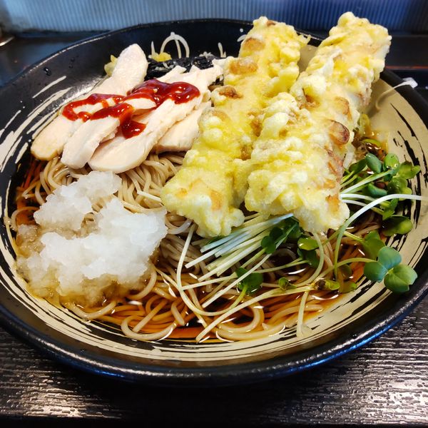 「【季節限定】冷辛味鶏おろし（￥590）＋当店限定トッピング（」@ゆで太郎 久が原店の写真