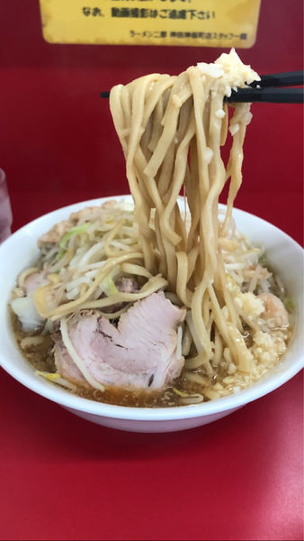 「小麺半分　ニンニクアブラ」@ラーメン二郎 神田神保町店の写真