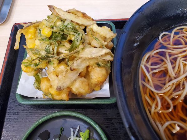 「小柱とごぼうのかき揚げ・温」@ゆで太郎 長者町店の写真