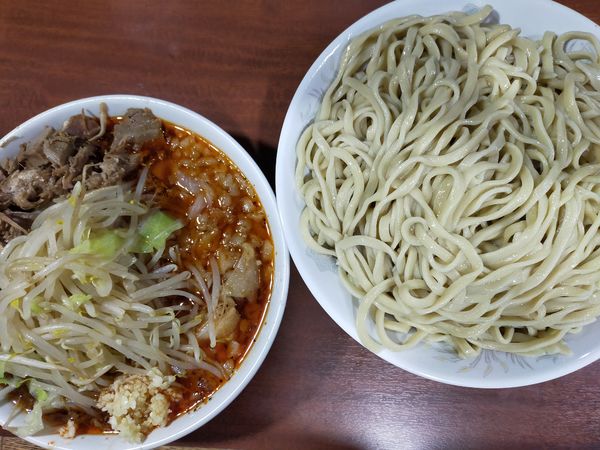 「つけ麺920円(大盛100円)+ほぐし豚100円」@D麺の写真