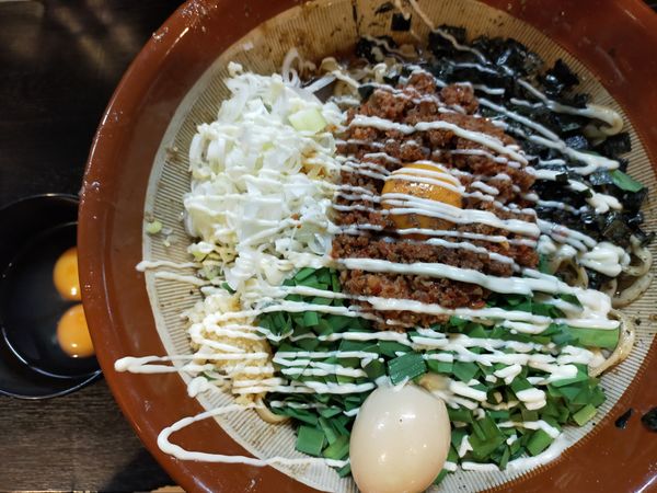 「【限定】我流豚星台湾混蕎麦(大)1350円+生卵50円」@豚星。の写真