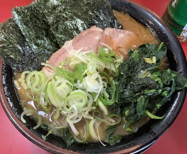 「中盛ラーメン　＋　ほうれん草　＋　チャーシュー2枚　＋　ネギ」@家系ラーメン とらきち家の写真