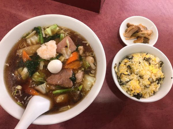 「五目あんかけ麺　ミニ高菜チャーハン」@中華厨房 久華の写真