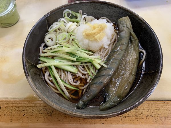 「冷やし長なす煮浸しそば(570円)」@相州そば 関内本店の写真