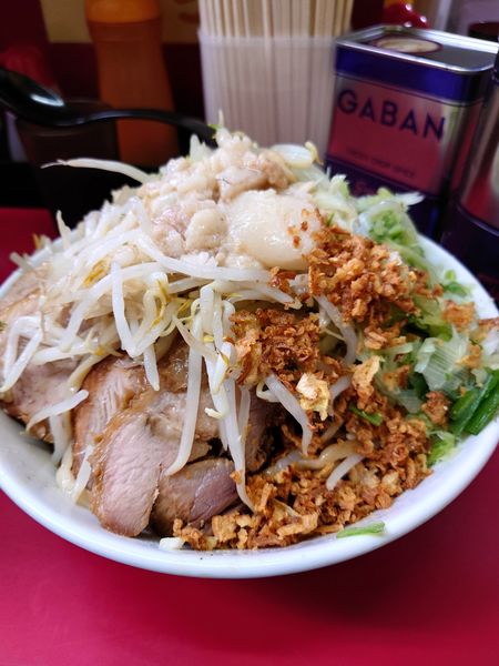 「大豚ねぎ汁なし　野菜　ニンニク　アブラ」@ラーメン二郎 中山駅前店の写真
