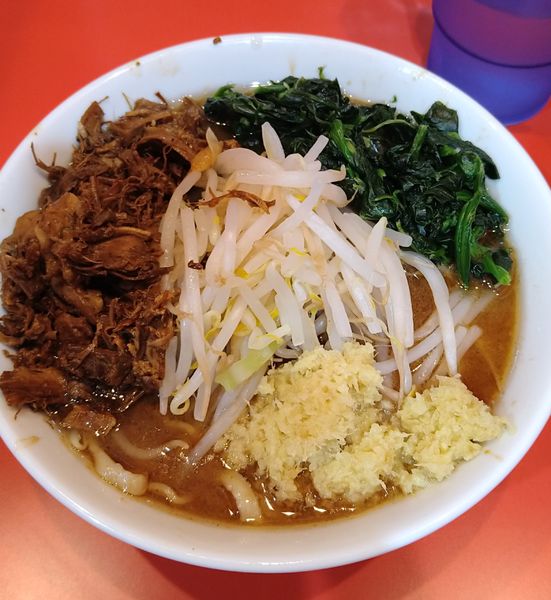 「らーめんミニ+ほうれん草､ほぐし豚､しょうが」@麺屋 桐龍 久喜店の写真
