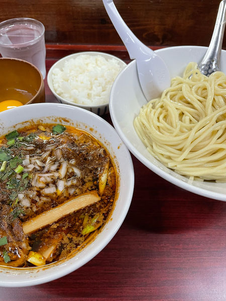 「限定 台湾つけ麺 小ライス 生卵」@鶏こく中華 すず喜の写真