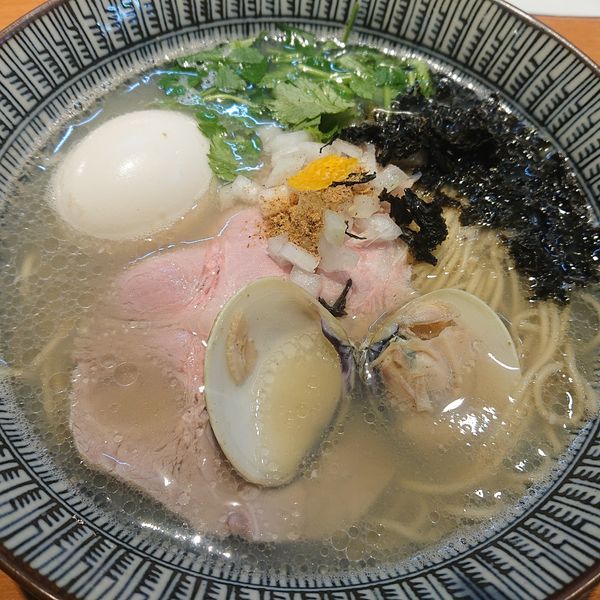 「味玉三種の貝出汁潮そば1000円」@㐂九八 ～garage～の写真