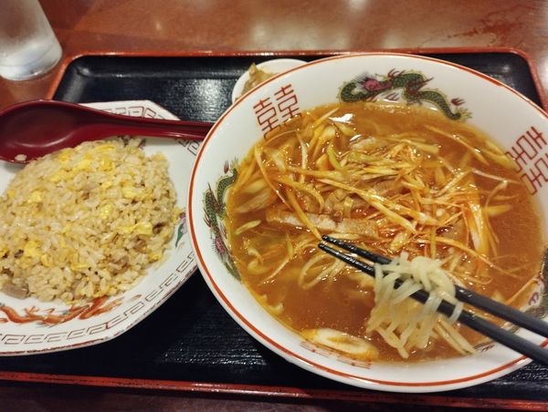 「ランチネギそば＋半チャーハン(900)」@中国重慶料理 敦煌の写真