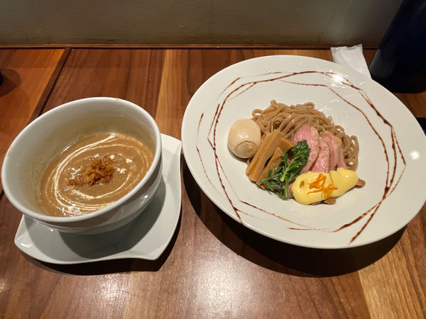 「🦆🍊😋(特製鴨つけ麺 みかんソース) S」@Gion Duck Noodlesの写真