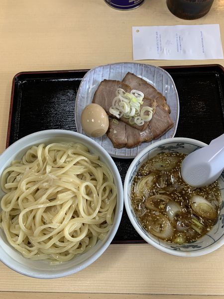 「ネギチャーシューつけめん  味付け玉子」@手打ラーメン 長八の写真