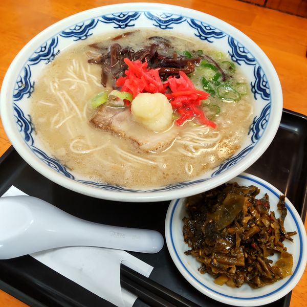 「博多らーめん(￥600）＋辛子高菜（￥100）＋替玉（無料）」@由丸製麺所の写真